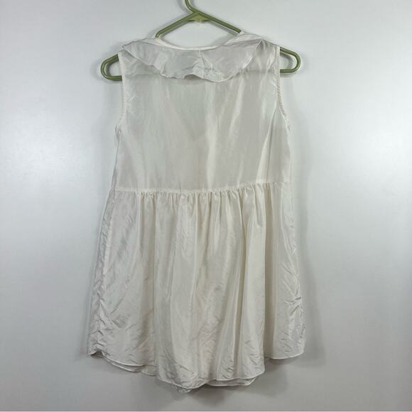 Cabi White 100% Silk Ruffle V Neck Placket Button Up Blouse Summer Feminine - Picture 10 of 11